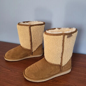 Minnetonka Sherpa Suede Leather Genuine Sheepskin Brown Comfy Casual Boots(8)